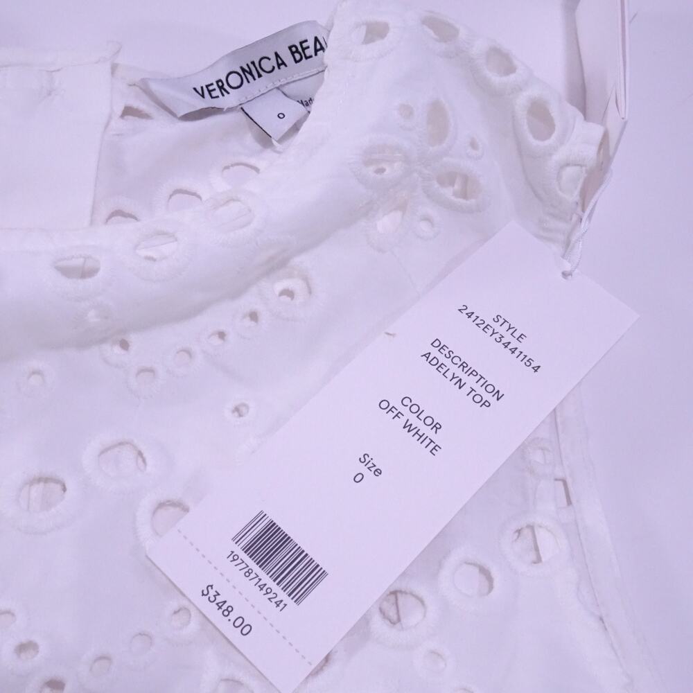 Veronica Beard  Adelyn Eyelet Sleeveless Top Sz 0 NWT 348 White IRRG - Picture 10 of 16
